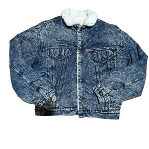 VTG 80s Levi's Acid Washed Denim Sherpa Jean Jacket Trucker XL USA